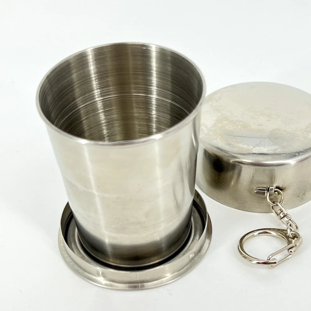Stainless Steel Collapsible Cup Portable Travel Folding Telescopic Keychain
